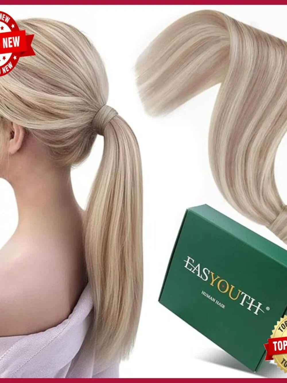 16 Inch Human Hair Ponytail Extension 80G Wrap Around Clip In Volume